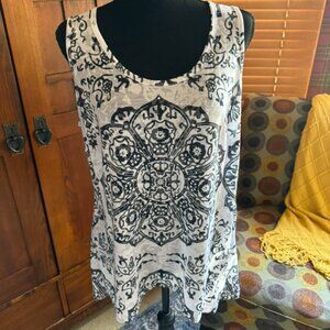 INC International Concepts Blue and White Geometric Print Sleeveless Top